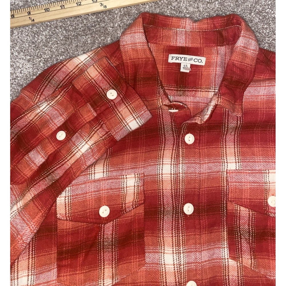 Frye and Co Camp Shirt Men's LT Red White Plaid Western Flannel Fall Outdoor